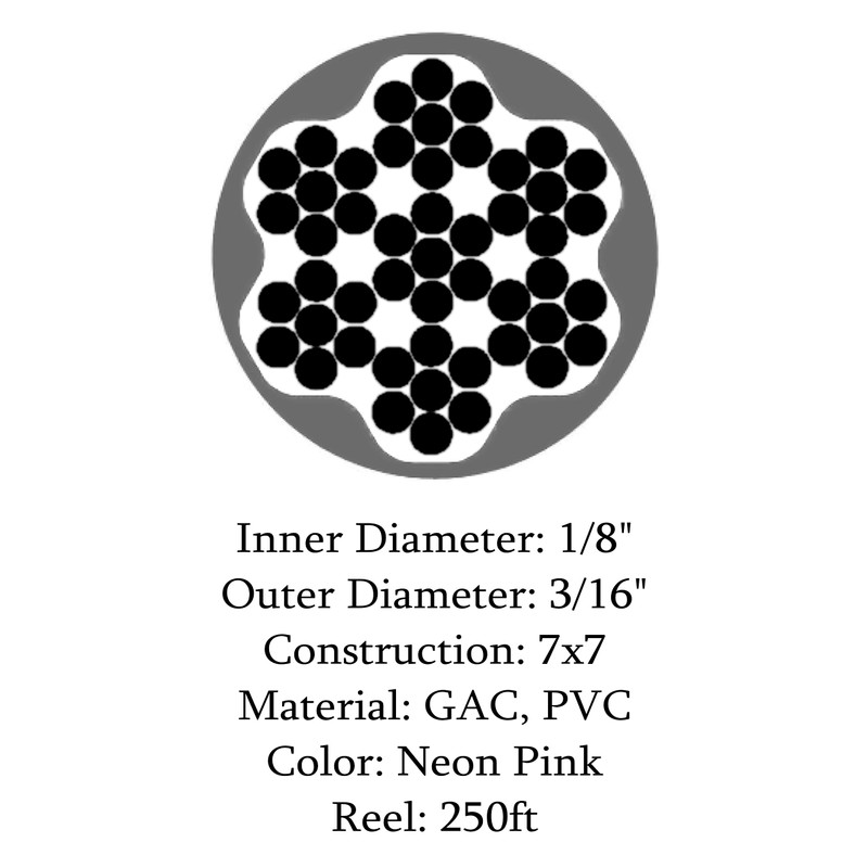 Lexco Cable 187316NPCC 250' Spool of 3/16" Neon Pink PVC