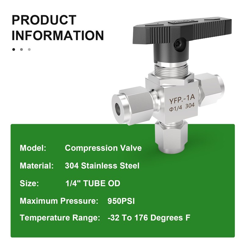 TAISHER 1PCS 304 Stainless Steel 3 Way Compression Tube Valve,