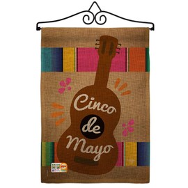 Ornament Collection GS192062-DB-02 Celebrate Guitarron Cinco De Mayo Burlap Country&Primitive Southwest Impression Decorative Vertical 13"x18.5" Double Sided Garden Flag Set Metal Wall Hanger Hardware