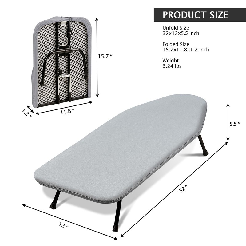 SheeChung Small Ironing Board 12"X32",Mini Ironing Board with Removable Cover