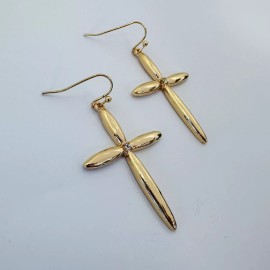 ITS Sense E0962 Gold Colored Metal Simple Cross Shape Drop Dangle Hook Earrings