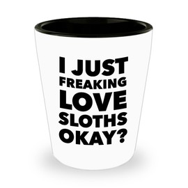 HollyWood & Twine Sloth Shot Glass Funny Sloth Themed Gifts for Him and Her - I Just Freaking Love Sloths Okay? Ceramic Shot Glasses Gift Ideas