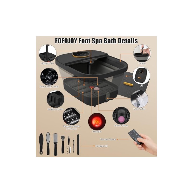 Foot Spa Bath Massager with Heat, Bubble, Temperature Control, Remote