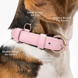 WHIPPY Leather Dog Collar for Small Medium Large Dog Soft Breathable Adjustable Leather Padded Puppy Collar Heavy Duty Waterproof Dog Pet Collar Metal Buckle, Pink 26.38 Inches