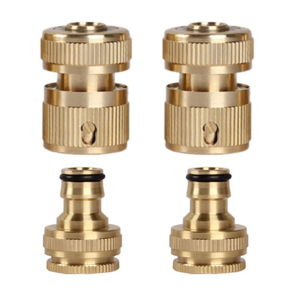 ViLiyDuo 4 Piece Brass Hose Connector Set, Brass Quick Coupling,