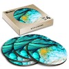 4 x Round Coasters - Teal Green Blue Ink Effect