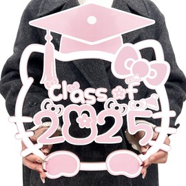 Class of 2025 Sign Pink Graduation Decorations 2025 Graduation Photo Booth Props for Grad Party Pink Cat Graduation Party Decorations