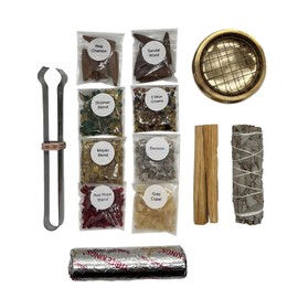 Purecense Incense Set: Brass Screen Incense Burner, White Sage, Palo Santo, Quarter Ounce Incense Selections and Sandalwood Cones