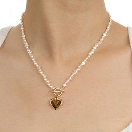 XXKOTWA Freshwater Pearl Heart Necklace for Women Tiger Eye Boho Choker Necklace Necklace for Women Jewelry Gift Gift for Birthday Anniversary Mother's Day