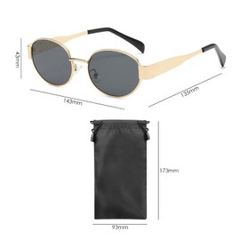 DAZZLUXE 1 Sunglasses, 1 Glasses Bag, Women Sunglasses, Vintage Sunglasses, Oval Sunglasses, Gold Sunglasses, gold and black