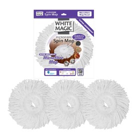 Microfibre Mop Heads 3 PACK – Value Pack, Fits White Magic Spin Mops, Effortless Spin Drying, Chemical-Free, Machine Washable, 4X More Absorbent Than Cotton, Eco-Friendly Cleaning