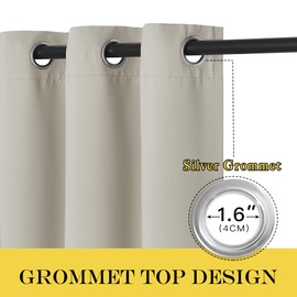 NICETOWN - Cortinas oscurecedoras, con ojales, aislamiento térmico, reducción del sonido, verticales sólidas, para sala, 132 cm de ancho x 45 cm de largo, 1 panel, natural