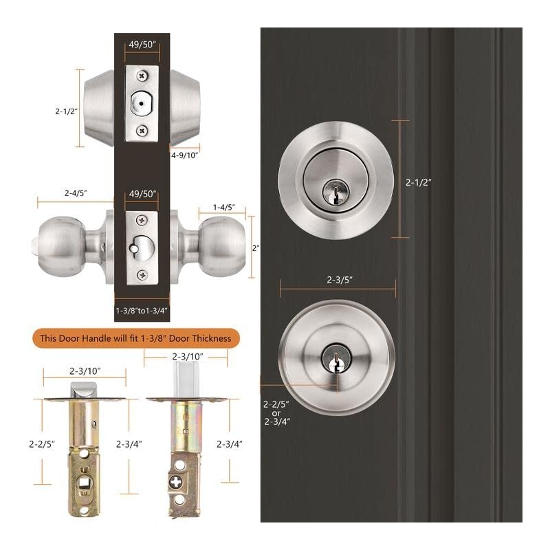 Probrico Satin Nickel Entry Door Knob and Double Cylinder Deadbolt