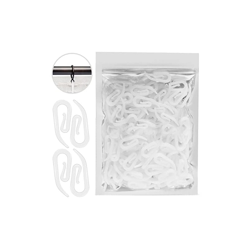 Yuhman 200-Pack Premium White Plastic Curtain Hooks - 2.8cm x