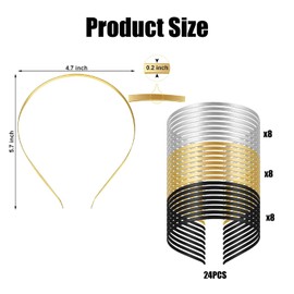 24 pcs Metal Headbands for Women and Men DIY Craft - Stylish and Durable Accessory（Black, Silver, Gold, Plain Thin Bulk）