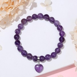 Sahoottie Amethyst Bracelet Women's Bracelet Heart Crystal Bracelets 8 mm Purple Pearl Bracelet Birthday Gift for Sisters Friend Lovers Mothers