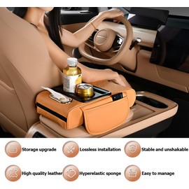 Genérico Integrated Pressurized Multifunctional Car Armrest Heightening Pad, Multifunctional Car Armrest Cushion, with 2 Storage Bags Cup Holder, Tissue Box Slot, Phone Slot for Sedans (Grey)