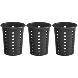 OCS Parts Perforated Utensil Drying Cups | Black | Set of 3 | Plastic Flatware Holder Cylinders for Kitchen Counter Organization