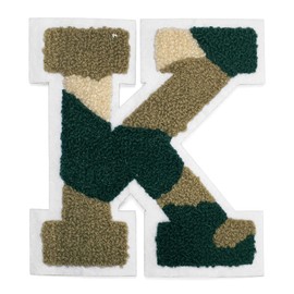 Letter K - Chenille Stitch Varsity Iron-On Alphabet Patch by pc, 4-1/2", TR-11648 (Camouflage/White)