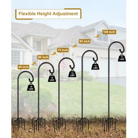 Derkniel Shepherd Hook 108 Inch Tall Heavy-Duty Metal Garden Hanging Pole Stake for Bird Feeder Pole Plant Baskets, Black (1 Pack)