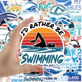 Pack of 50 Swimming Stickers Water Bottles Laptop Phone Guitar Skateboard Computer Suitcase Bicycle Swimming Vinyl Stickers Waterproof Aesthetic Stickers for Teenagers Children Adults