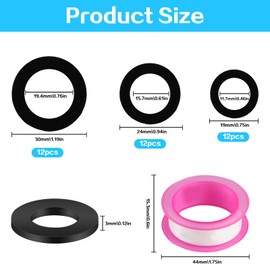 Pack of 36 Sealing Rings for Tap Seal, Rubber Flat Seal Set Seal Shower Hose Shower Head O-Ring Rubber Hose Rings Washer for 1/2 Inch 3/4 Inch 1 Inch Seals, Black