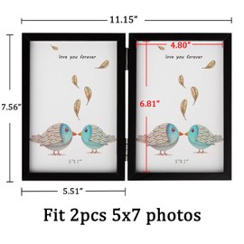 ORIVAN 5x7 Double Picture Frames Hinged Folding Photo Frames Vertical Stand Frames (Black)