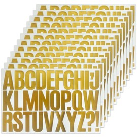 SHUNYINLAI 2 Inch Vinyl Letter Sticker - 300 Pieces Self Adhesive Alphabet Stickers for Outdoors, Mailbox, Bulletin Board, Poster, 12 Sheets Gold