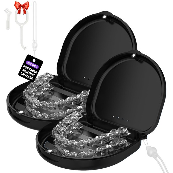 2Pack Retainer Case, Compatible with Invisalign, Slim Aligner Case with