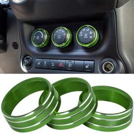 Audio Air Conditioning Button Cover Decoration Twist Switch Ring Trim for Jeep Wrangler JK JKU Patriot 2011-2018, Compass 11-16, Liberty 08-12, Dodge Challenger 08-14 Interior Accessories (Green)