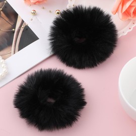 2 Pieces Hair Scrunchie Black Pom Pom Headbands Plush