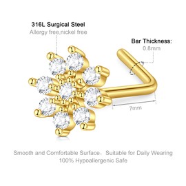 VF VFUN 20G Nasenpiercing Nasenring L-Förmige Piercingnase Nasenschraubringe Chirurgenstahl Nasenpiercing Stecker