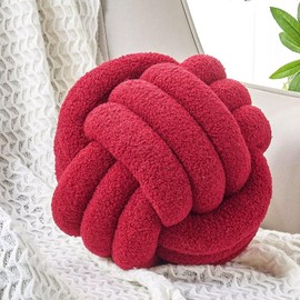 Uvvyui Knot Pillow Ball, Soft Home Decorative Round Throw Pillow, Handmade Knotted Plush Pillow, Round Boucle Pillow Cushion (8.6 Inches Burgundy)