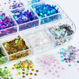 3 Box Star Nail Glitters Sequins Iirdescent Hographic Colorful 3D Flakes Gradirnt Nail Glitter Design Independence Day Shiny Glitter Powder Manicure for Women Nail Art DIY Decorations Charms
