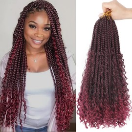 Goddess Box Braids Crochet Hair With Curly Ends 18 Inch Bohomian Box Braids Crochet Braids 8 Packs 3X Crochet Braids Synthetic Braiding Hair Extension for Black Women (18 Inch (Pack of 8), T1B BUG)