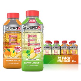SueroX Zero Sugar Electrolyte Drink for Hydration and Recovery, Unique Blend of Electrolytes & 8 Ions, Zero Calorie Sports Drink, 21.3 Fl Oz, Citrus Pack, 12 Count