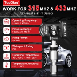 TPMS Sensor 2 in 1 315MHz+433MHz Tire Pressure Sensor for Chevy Jeep Dodge Buick Universal TPMS Sensors for All Vehicles Compatible with PS001 (Metal Valve)
