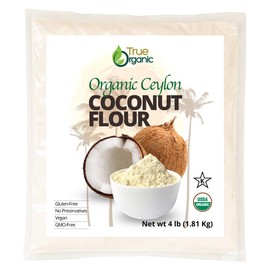 True Organic Ceylon Coconut Flour, 4 Pound / 64 Oz Bulk Bag, Certified Organic, USDA & Kosher Certified, Non-GMO, Organic Ceylon Coconut Flour for Baking Keto, Pure Ceylon Premium Quality