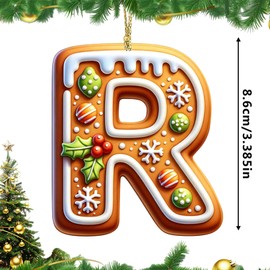 26 Gingerbread Alphabet Letter Ornaments, Christmas Letters Ornaments A to Z, Ornament Letters Decorative Hanging Xmas Alphabet Letters for Christmas Tree DIY Craft Christmas Ornaments (R)