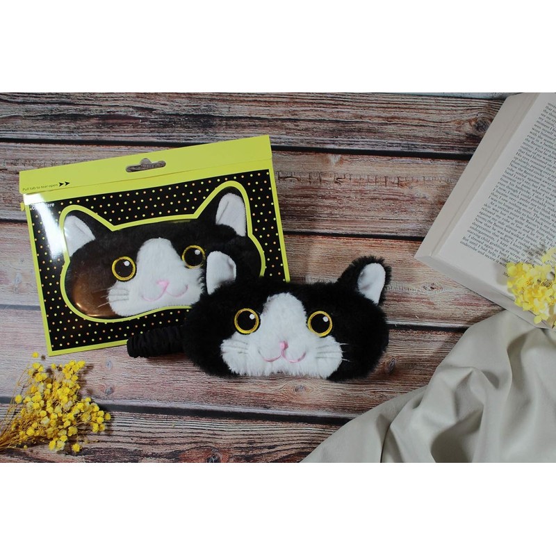Cat Plush Comfortable Sleep Eye Mask (Black & White Cat)