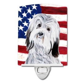 Caroline's Treasures SC9641CNL Havanese with American Flag USA Ceramic Night Light Compact, UL-Certified, Ideal for Bedroom, Bathroom, Nursery, Hallway, Kitchen, 6x4x3, Multicolor