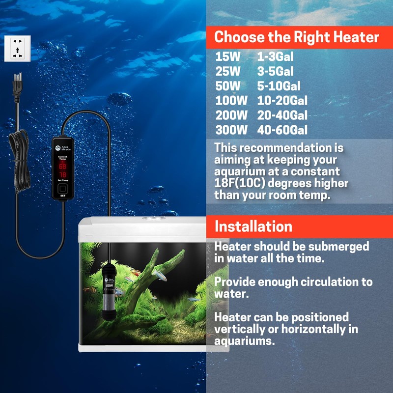 AquaMiracle Upgraded 15W Small Aquarium Heater Fish Tank Heater Turtle