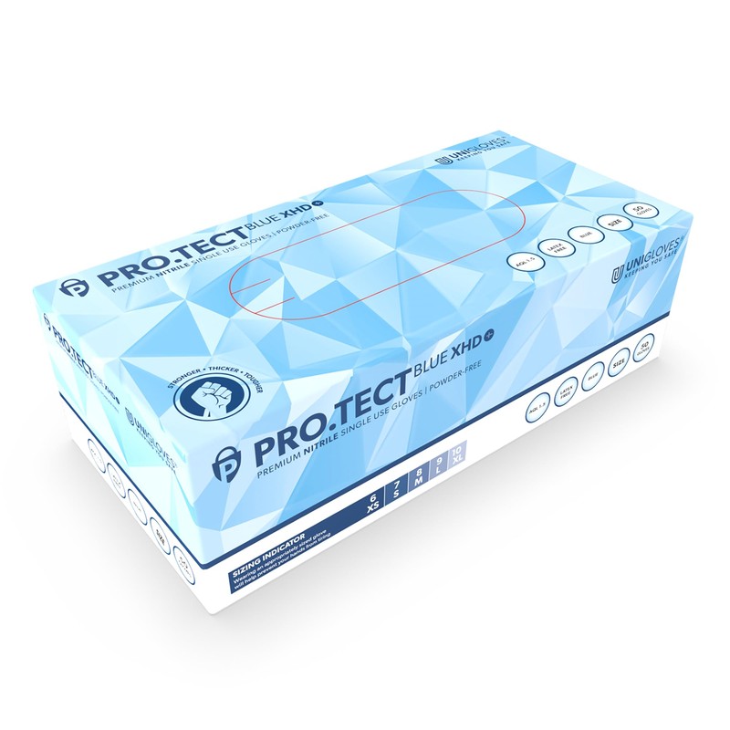 Unigloves PRO.TECT Blue XHD+ Nitrile Disposable Gloves - Ultra Heavy