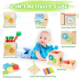 Justwood Montessori Toys For 1+ Year Old 8in1 Wooden Play Kit Includes Object Permanent B