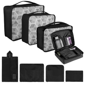 Coolzon Packing Cubes Suitcase Organiser, Pack of 8 Suitcase Organisers, Packing Cubes with Shoe Bag, Laundry Bag, Travel Organiser, Clothes Bags for Backpack (Black)