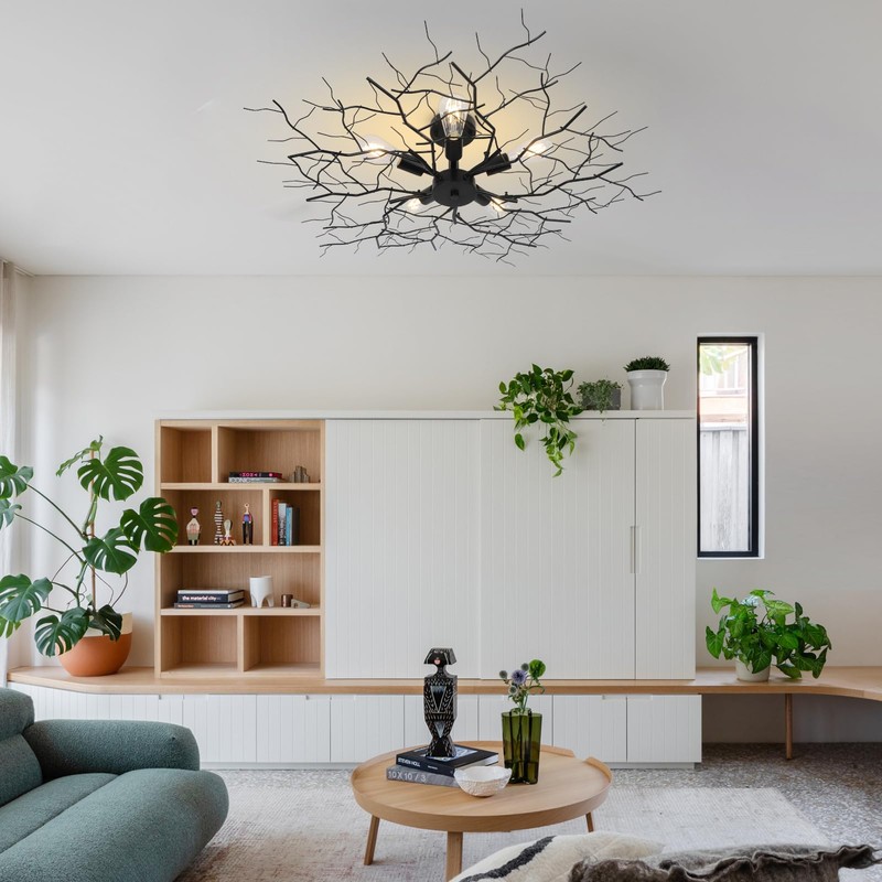 HMVPL Large Semi Flush Mount Ceiling Light Fixture, Black Modern