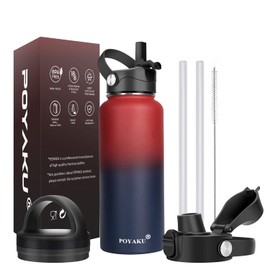 Water Bottle Insulated 32 oz Straw and Spout & 3 Lids, Leak Proof, Vacuum Insulated,Wide Mouth for Sports, Gym or Office, BPA-Free Keep Cold 24H Hot 12H