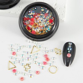 SILPECWEE 6 Boxes Nail Rhinestones and Charms, Gold Chain Nail Art Charms 3D Nail Gems Crystal Diamond Colorful Caviar Beads Metal Nail Jewelry Decoration for Women