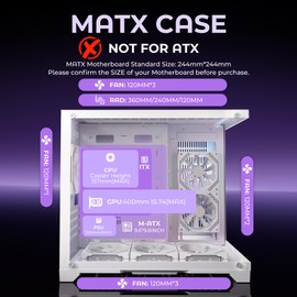 Pixbyto MATX PC Case with 6 ARGB Fans Pre-Installed, Panoramic Tempered Glass, Mid Tower Micro-ATX Gaming PC Case with Type C & USB 3.0, 360mm Radiator Support, Cable Management, High Airflow, White