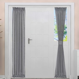 Aquazolax Narrow Sidelight Curtain Panels, Textured Grey Sheer French Door Curtains Blackout Light Filtering Privacy Window Drapes for Living Room/Classroom/Bedroom, 25W by 72L inches, 1 Panel